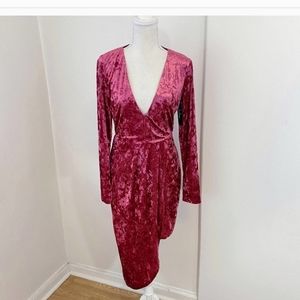 Lulu's Pink Crushed Velvet Deep V Cocktail Dress